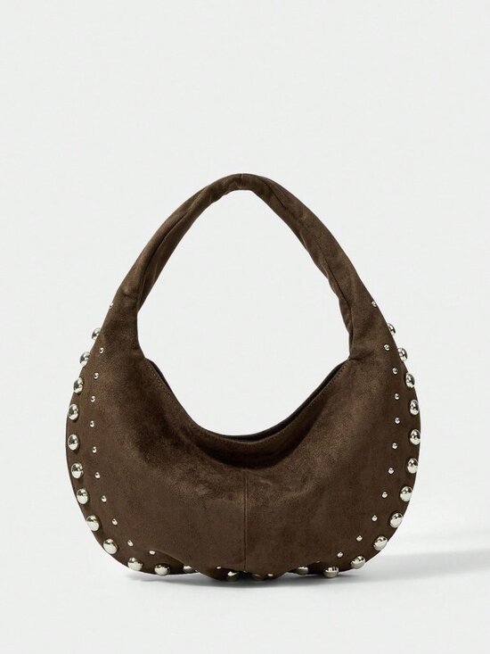 Handbags - Coffee Brown Casual Women's Studded Shoulder Bag